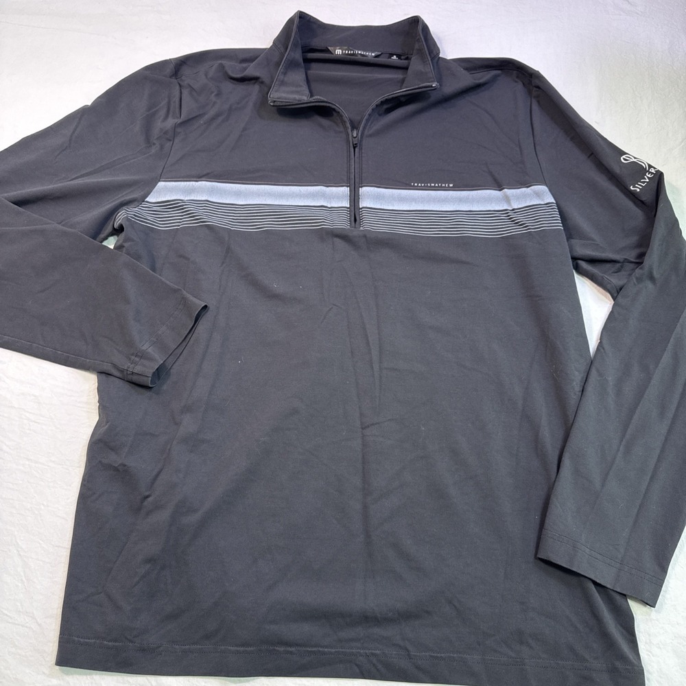 Travis Mathew 1/4 Polo Shirt Mens XL BLACK STRIPE Long Sleeve Stretch Golf - Picture 2 of 8